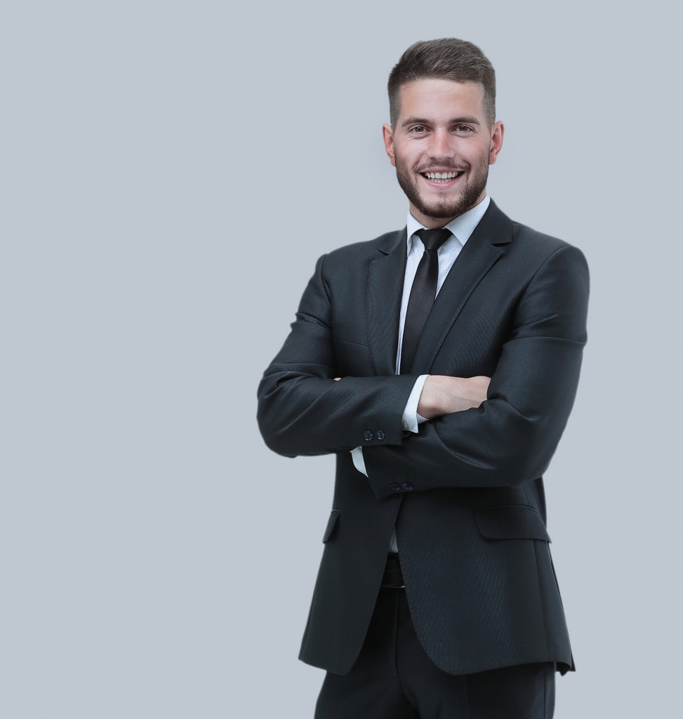 A businessman with folded hands